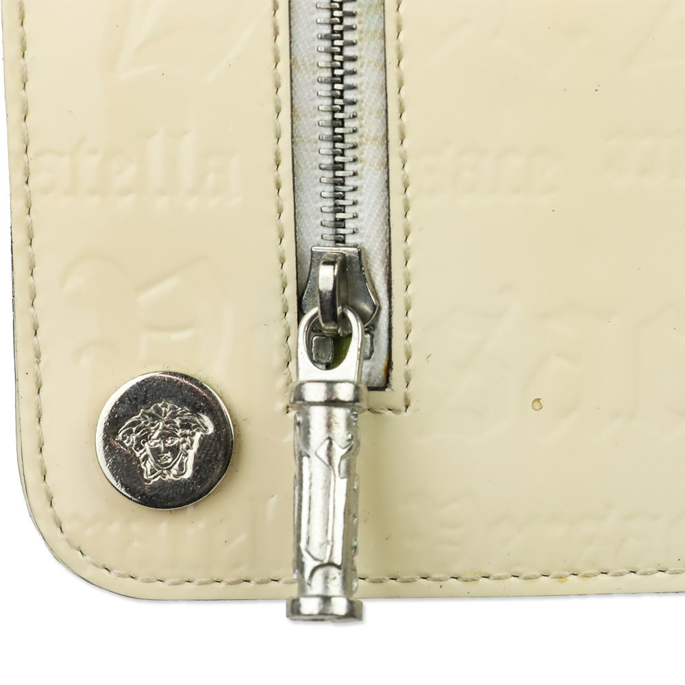Versace Cream Monogram Embossed Patent Leather Wallet with Chain