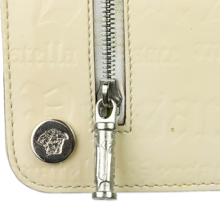 Versace Cream Monogram Embossed Patent Leather Wallet with Chain