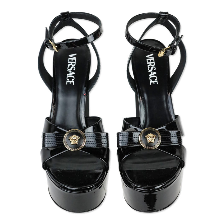Versace Gianni Ribbon Patent Leather 140mm Sandals