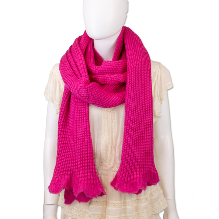 Versace Hot Pink Ribbed Knit Wool Medusa Silver Pin Scarf