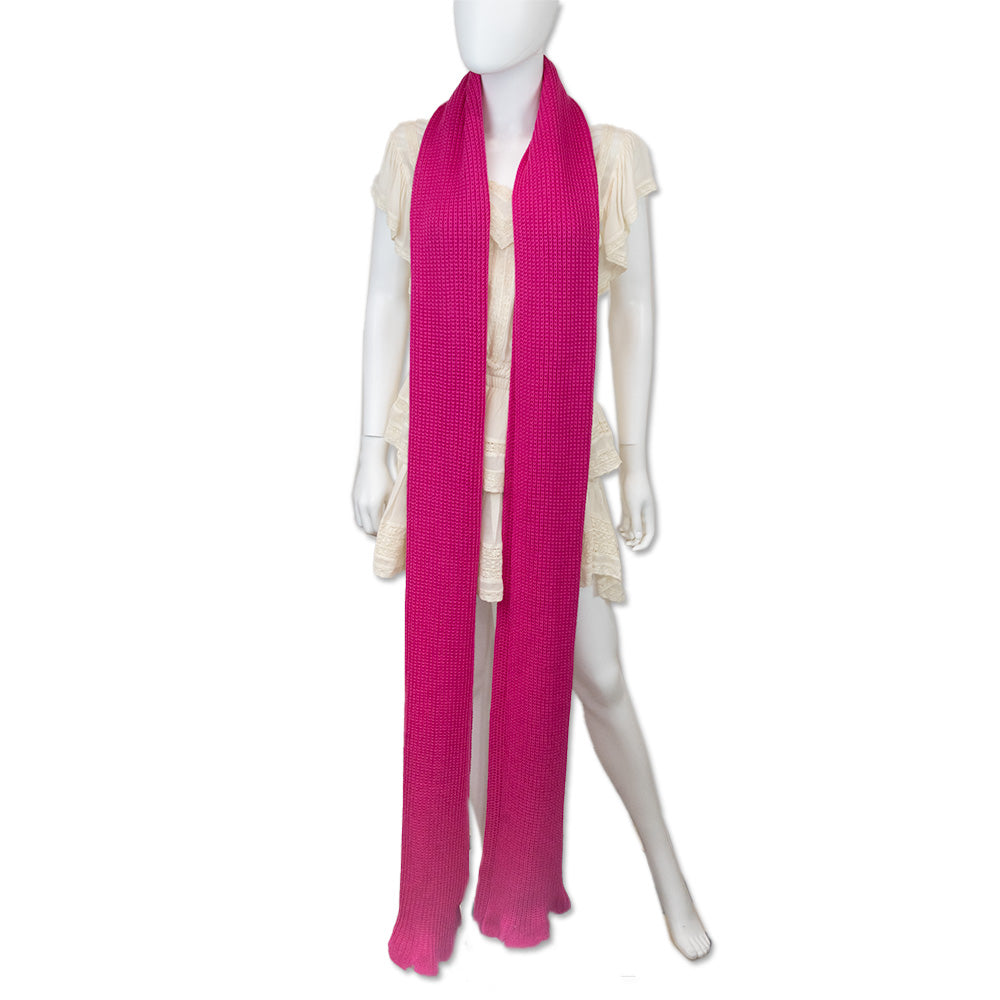 Versace Hot Pink Ribbed Knit Wool Medusa Silver Pin Scarf