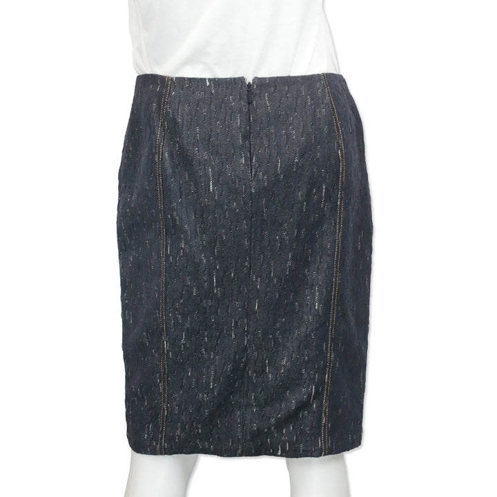 Versace Indigo Textured Denim Hook Detail Pencil Skirt