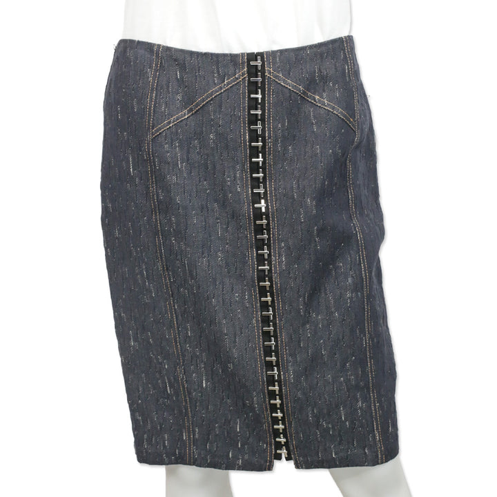 Versace Indigo Textured Denim Hook Detail Pencil Skirt