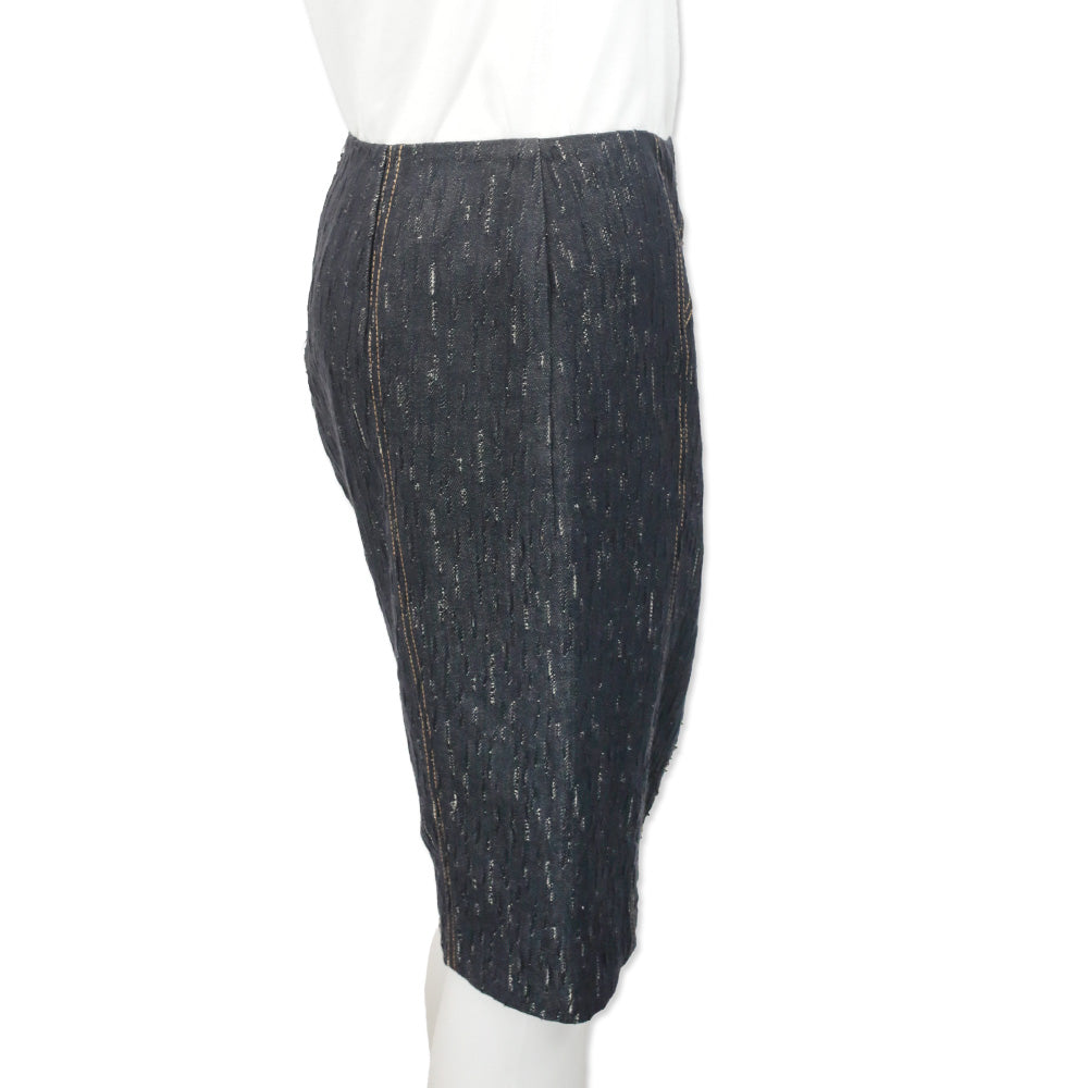 Versace Indigo Textured Denim Hook Detail Pencil Skirt