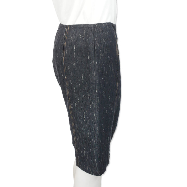 Versace Indigo Textured Denim Hook Detail Pencil Skirt
