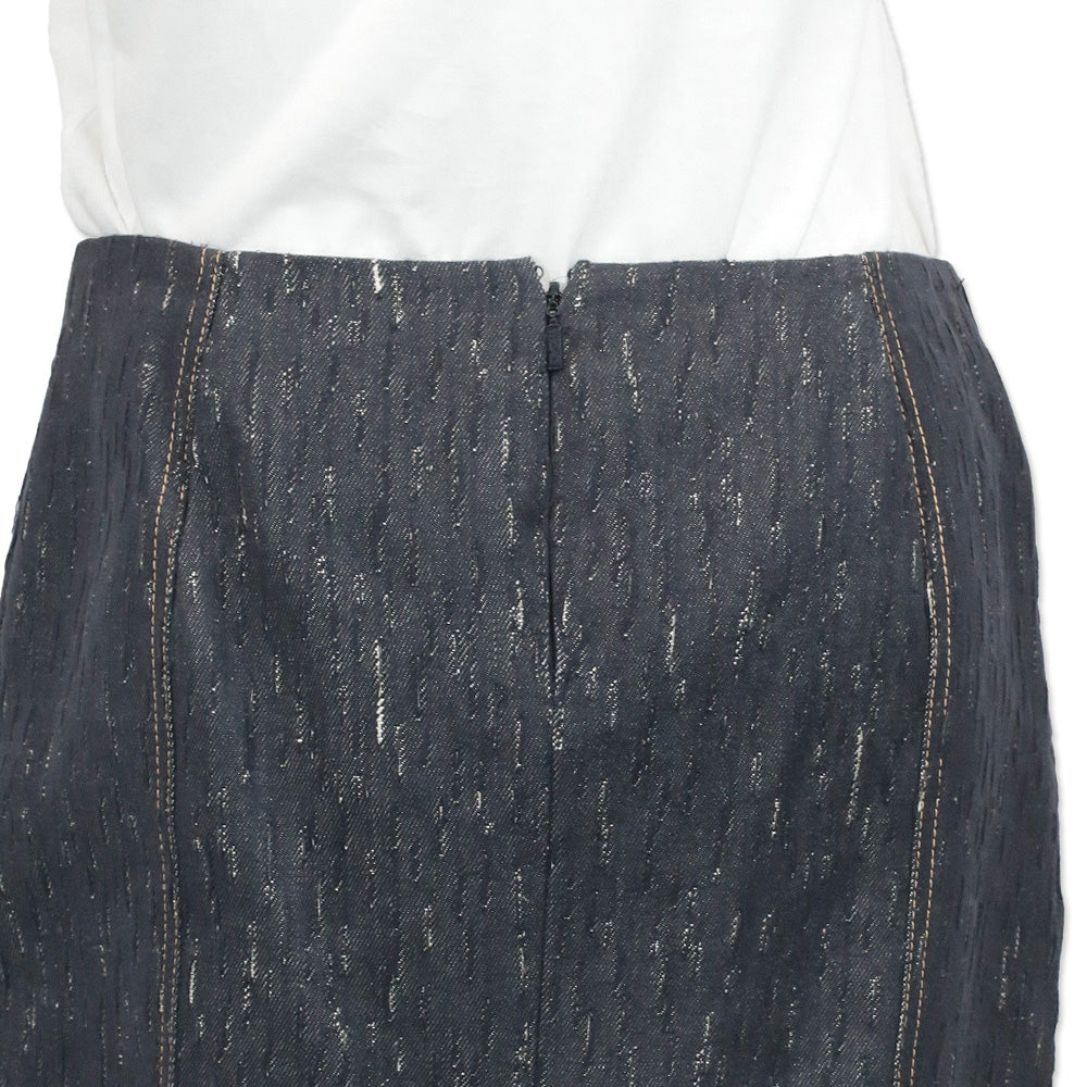 Versace Indigo Textured Denim Hook Detail Pencil Skirt