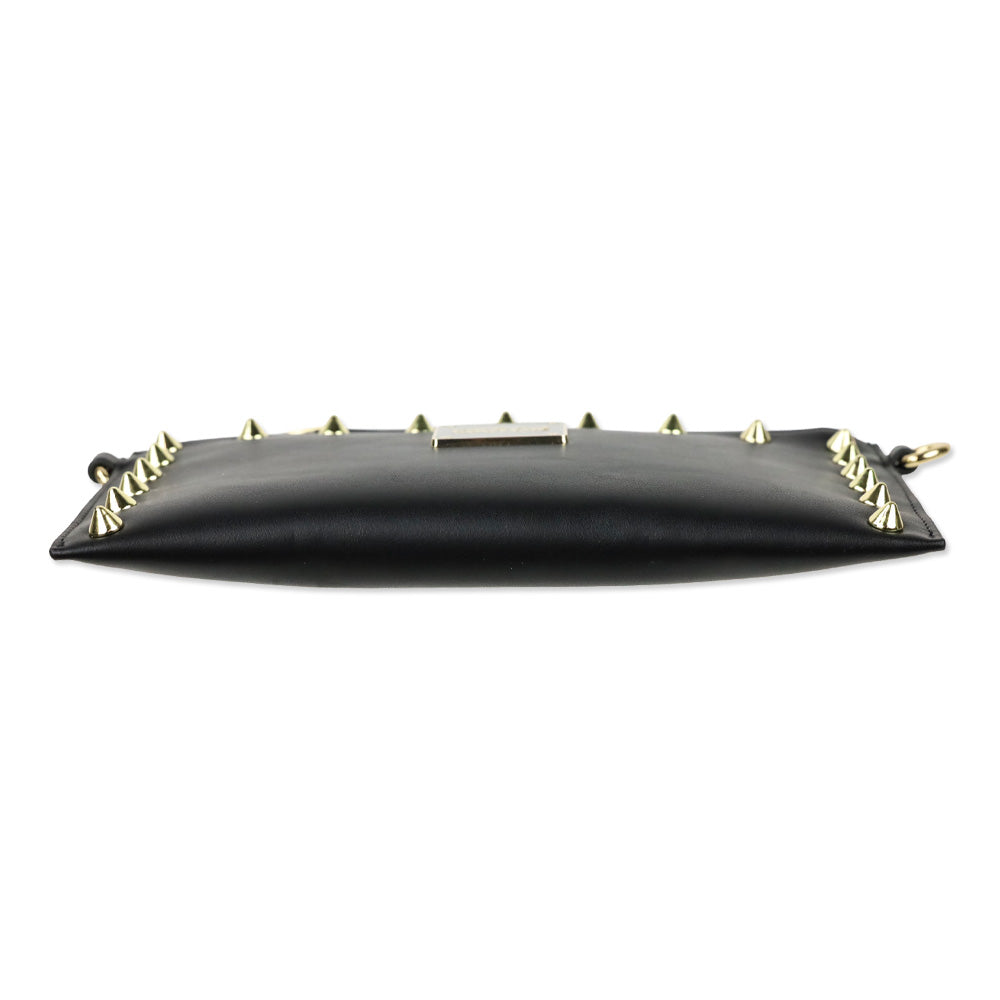 Versace Jeans Couture Black Faux Leather Gold Studded Crossbody Wristlet