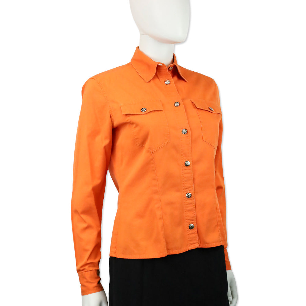 Versace Jeans Signature Orange Medusa Button Up Shirt