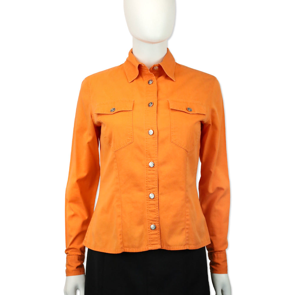 Versace Jeans Signature Orange Medusa Button Up Shirt