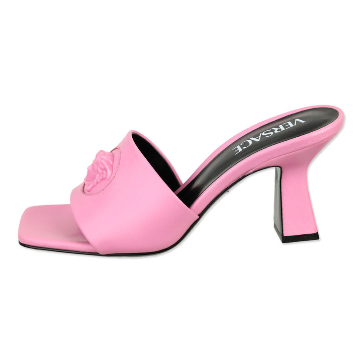 Versace Light Pink Leather Medusa Mule Heels