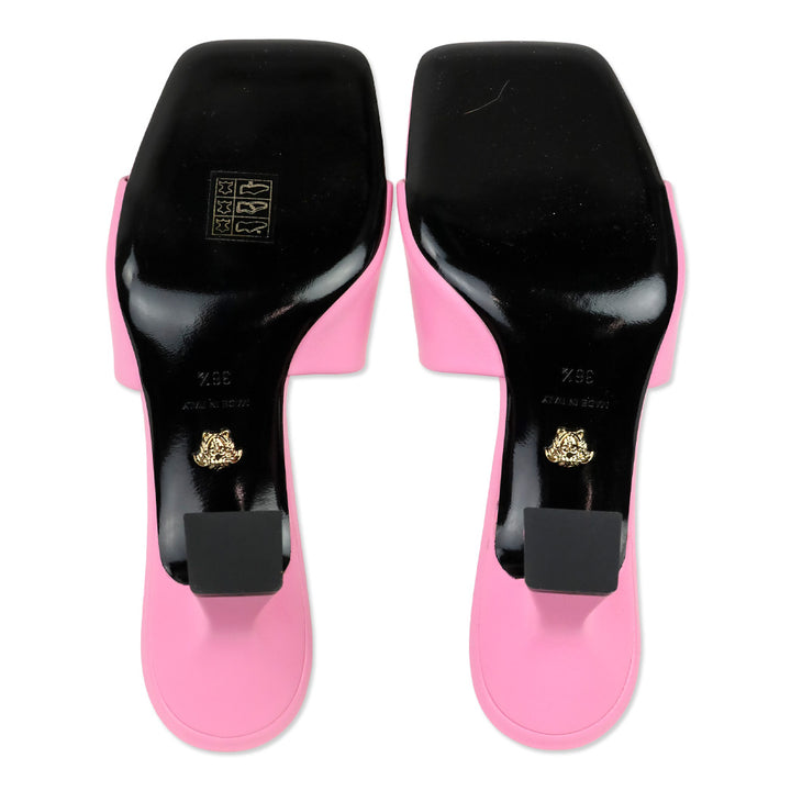 Versace Light Pink Leather Medusa Mule Heels