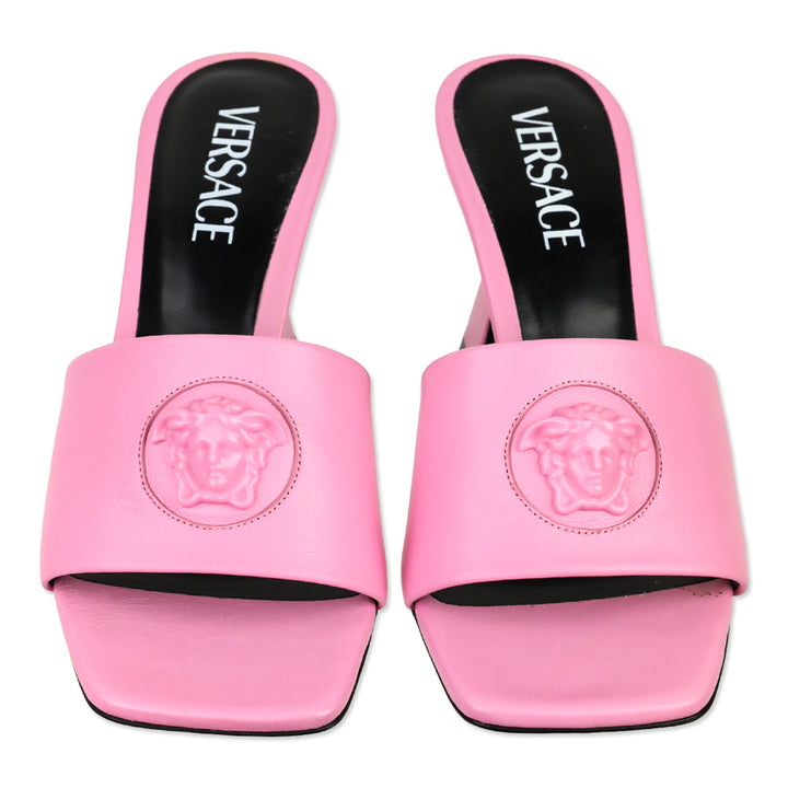 Versace Light Pink Leather Medusa Mule Heels