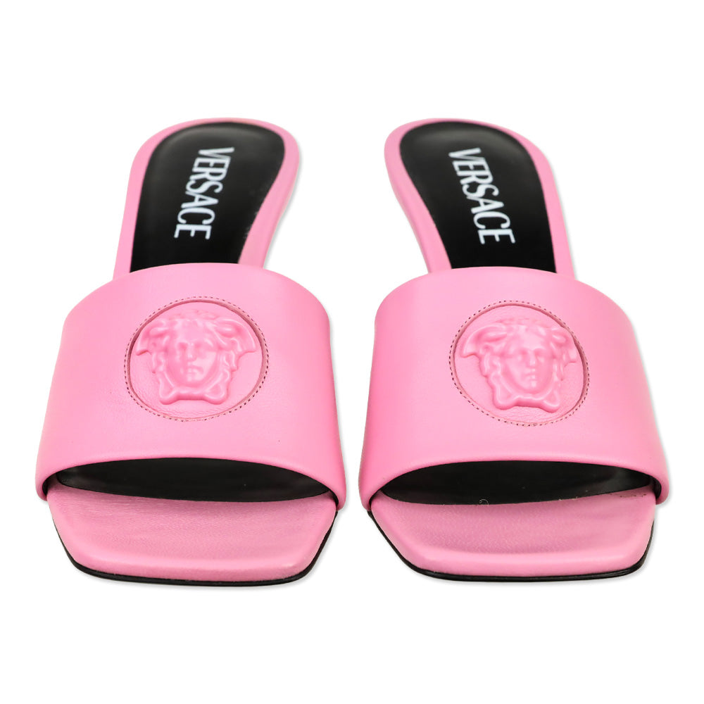 Versace Light Pink Leather Medusa Mule Heels
