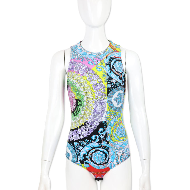 Versace Multicolor Baroque Print Stretch Bodysuit