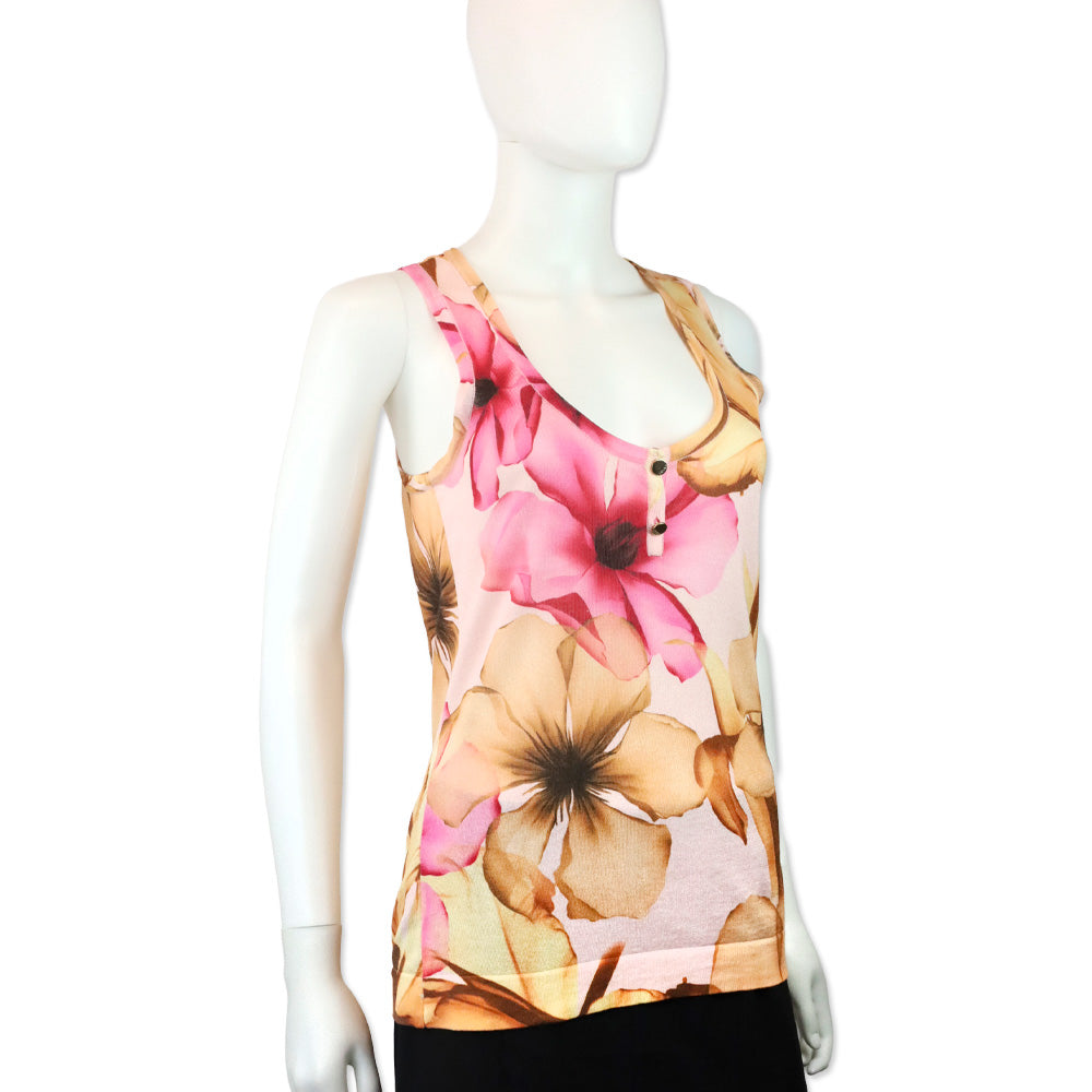 Versace Pink/Peach Floral Knit Tank Top