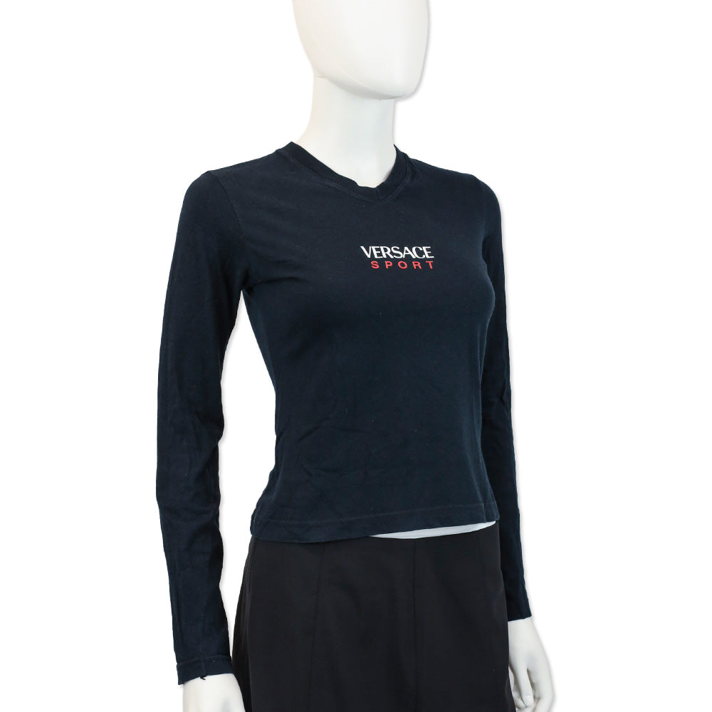 Versace Sport Logo Print Black L/S Top