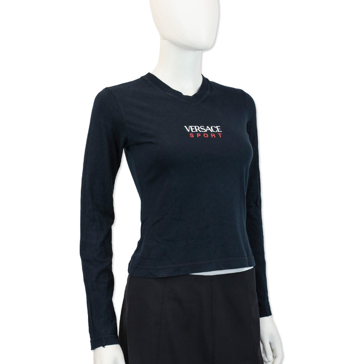Versace Sport Logo Print Black L/S Top