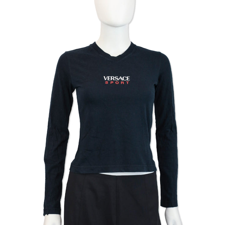 Versace Sport Logo Print Black L/S Top