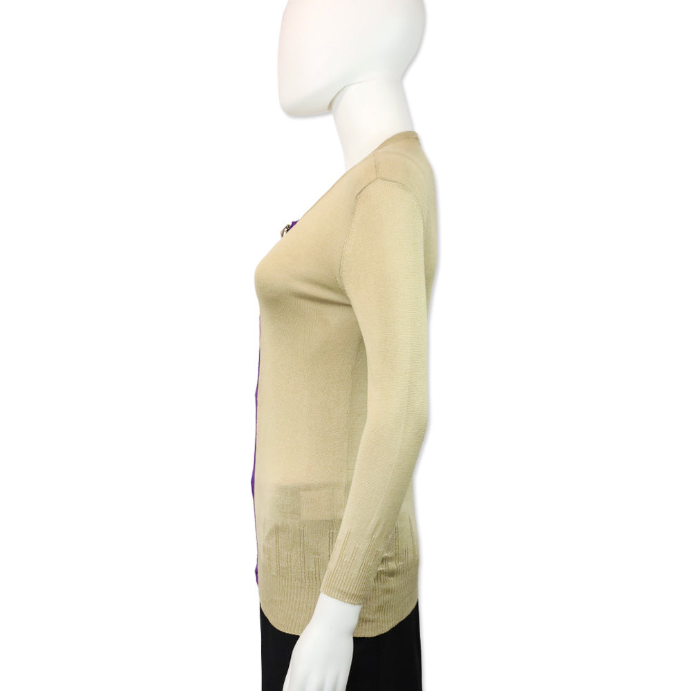 Versace Tan Silk Knit Purple Stripe Sweater