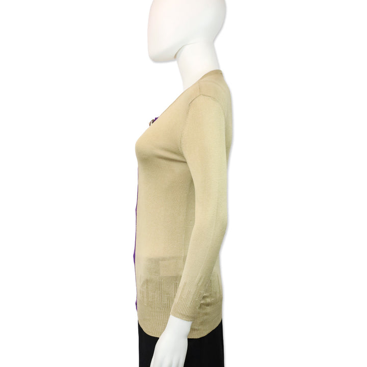 Versace Tan Silk Knit Purple Stripe Sweater