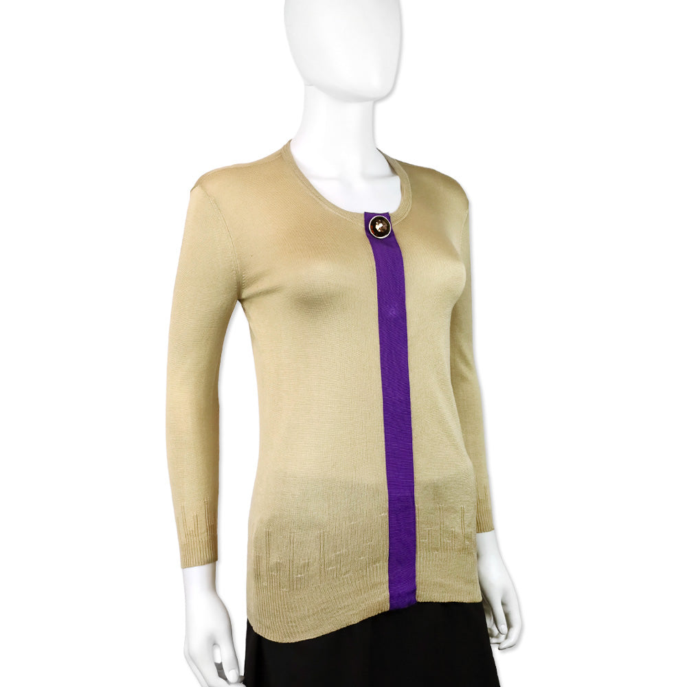 Versace Tan Silk Knit Purple Stripe Sweater