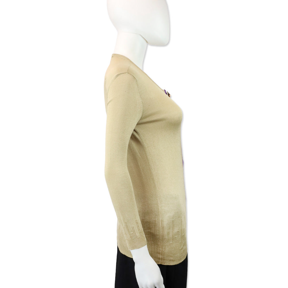 Versace Tan Silk Knit Purple Stripe Sweater