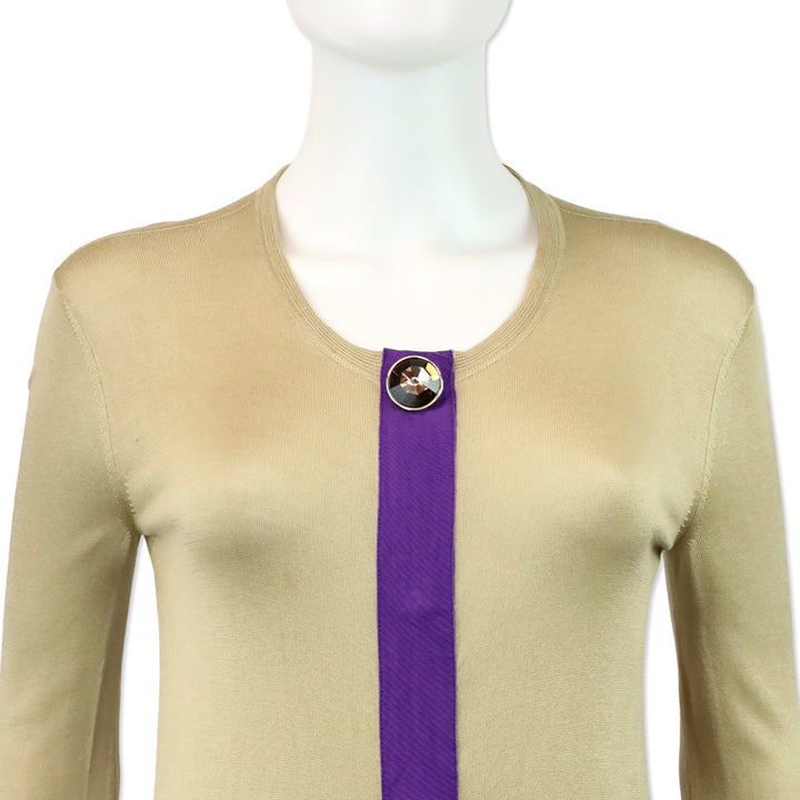 Versace Tan Silk Knit Purple Stripe Sweater