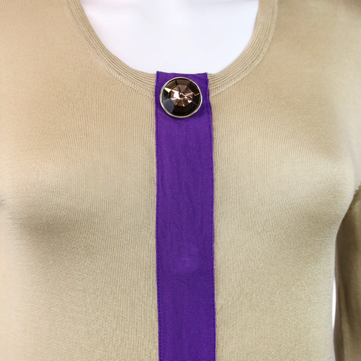 Versace Tan Silk Knit Purple Stripe Sweater