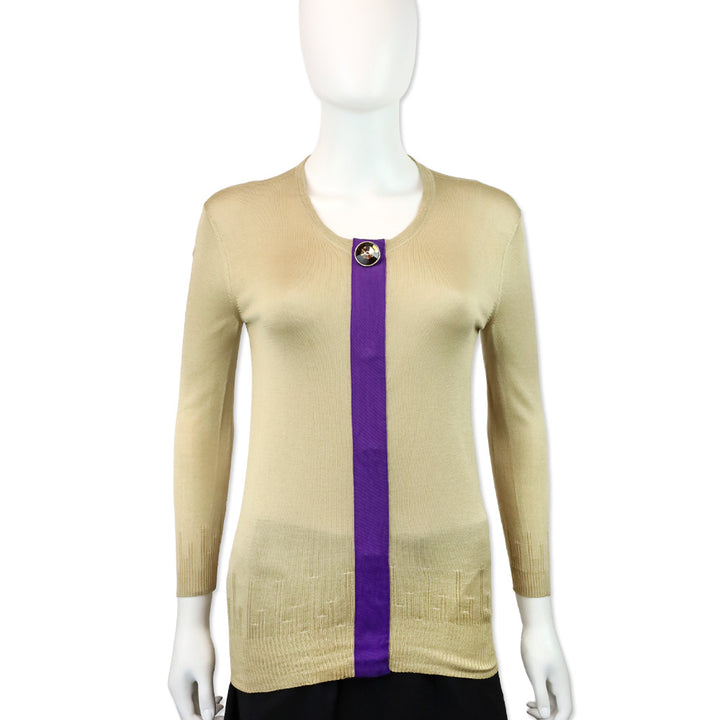 Versace Tan Silk Knit Purple Stripe Sweater