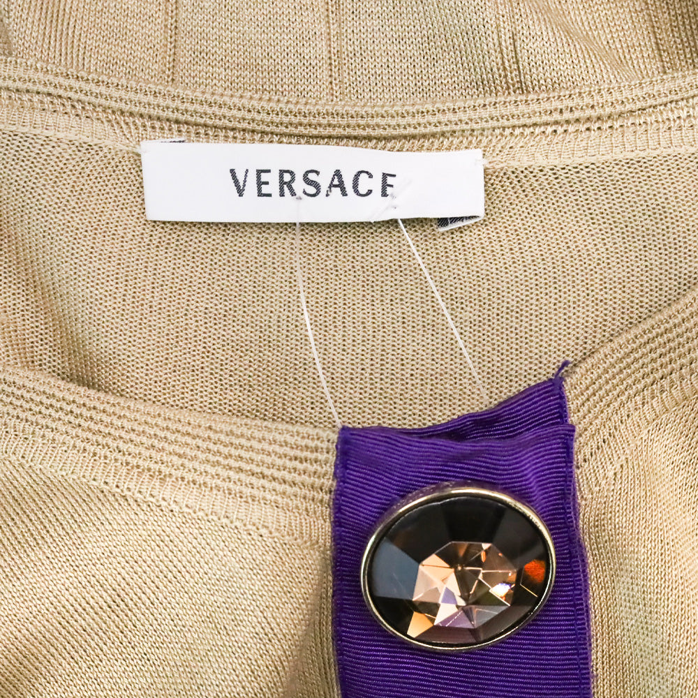 Versace Tan Silk Knit Purple Stripe Sweater