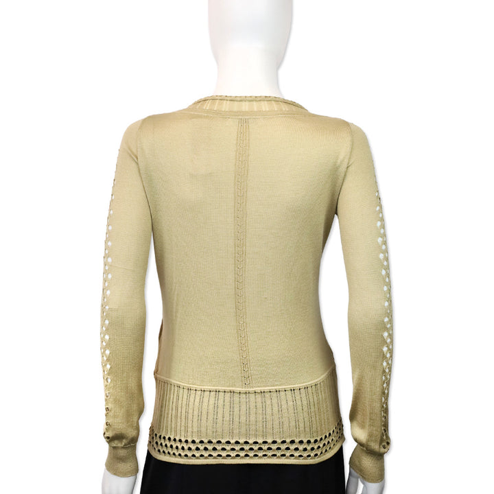 Versace Tan Silk Knit V-Neck Long Sleeve Top