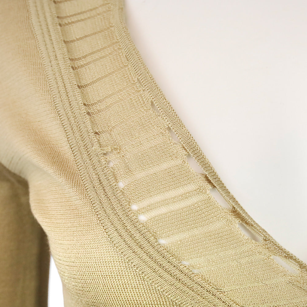 Versace Tan Silk Knit V-Neck Long Sleeve Top