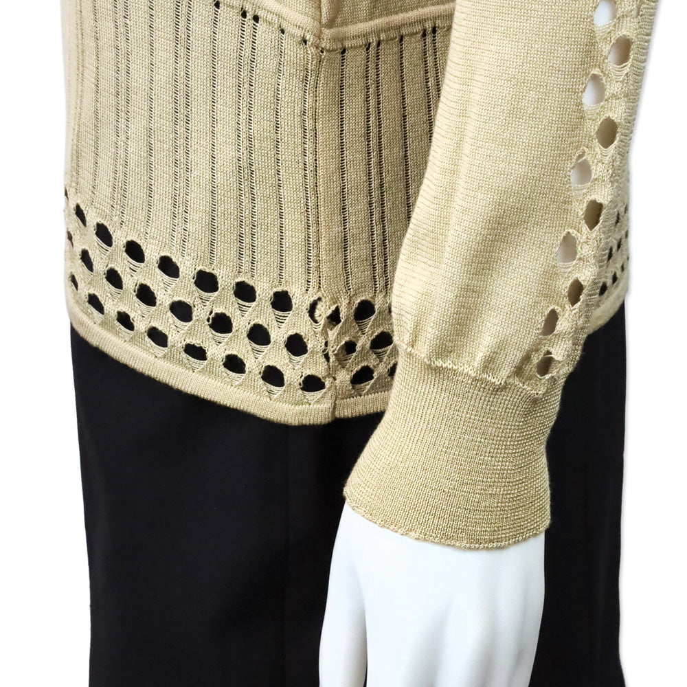 Versace Tan Silk Knit V-Neck Long Sleeve Top