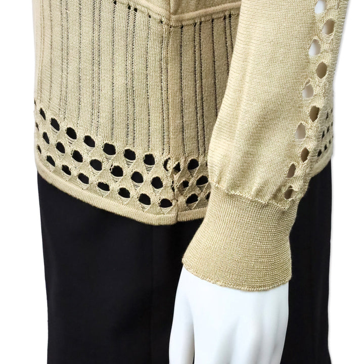 Versace Tan Silk Knit V-Neck Long Sleeve Top