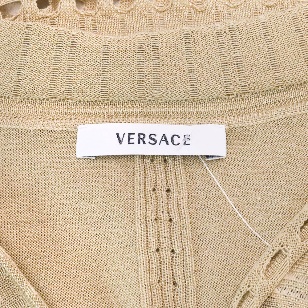 Versace Tan Silk Knit V-Neck Long Sleeve Top