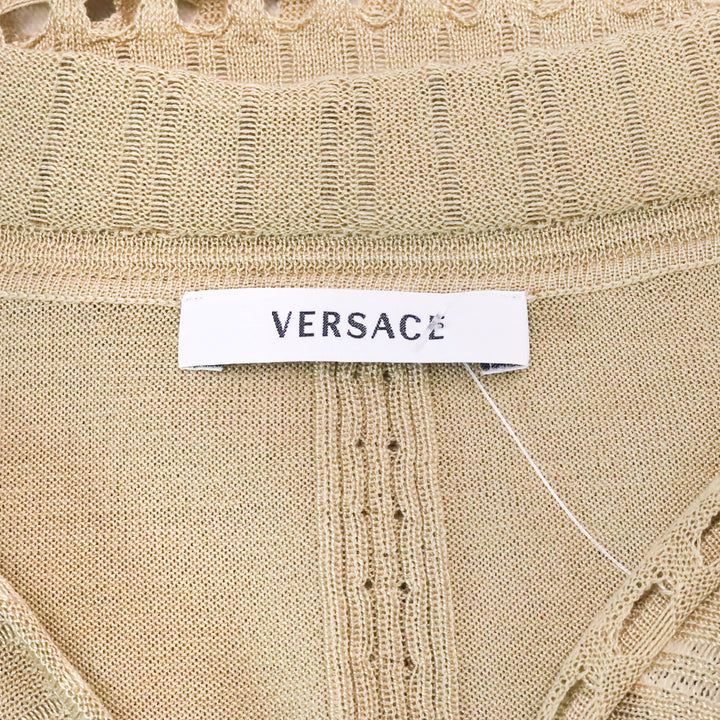 Versace Tan Silk Knit V-Neck Long Sleeve Top