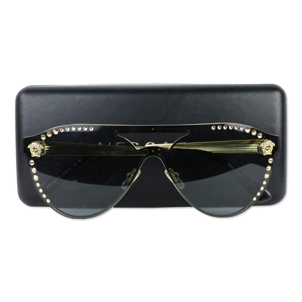 Versace VE2161B Glam Crystal Stud Rock Medusa Sunglasses