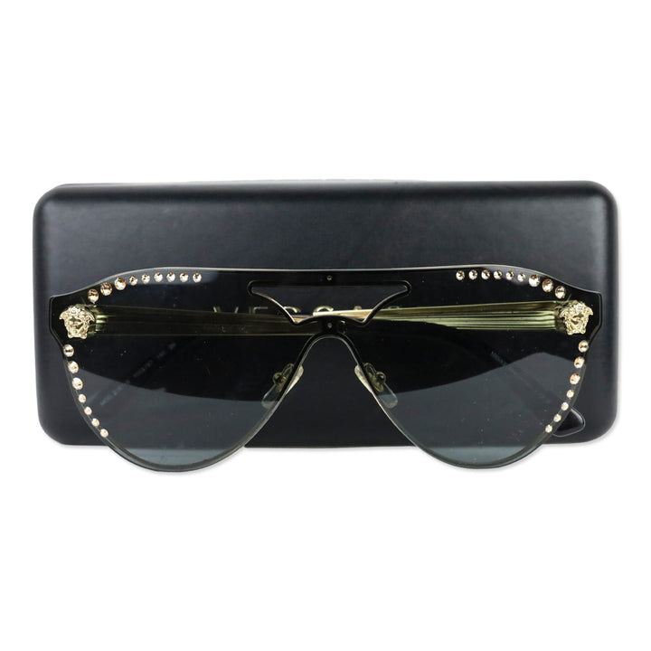 Versace VE2161B Glam Crystal Stud Rock Medusa Sunglasses