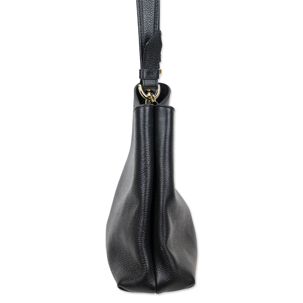Versace Virtus Small Black Leather Hobo Bag