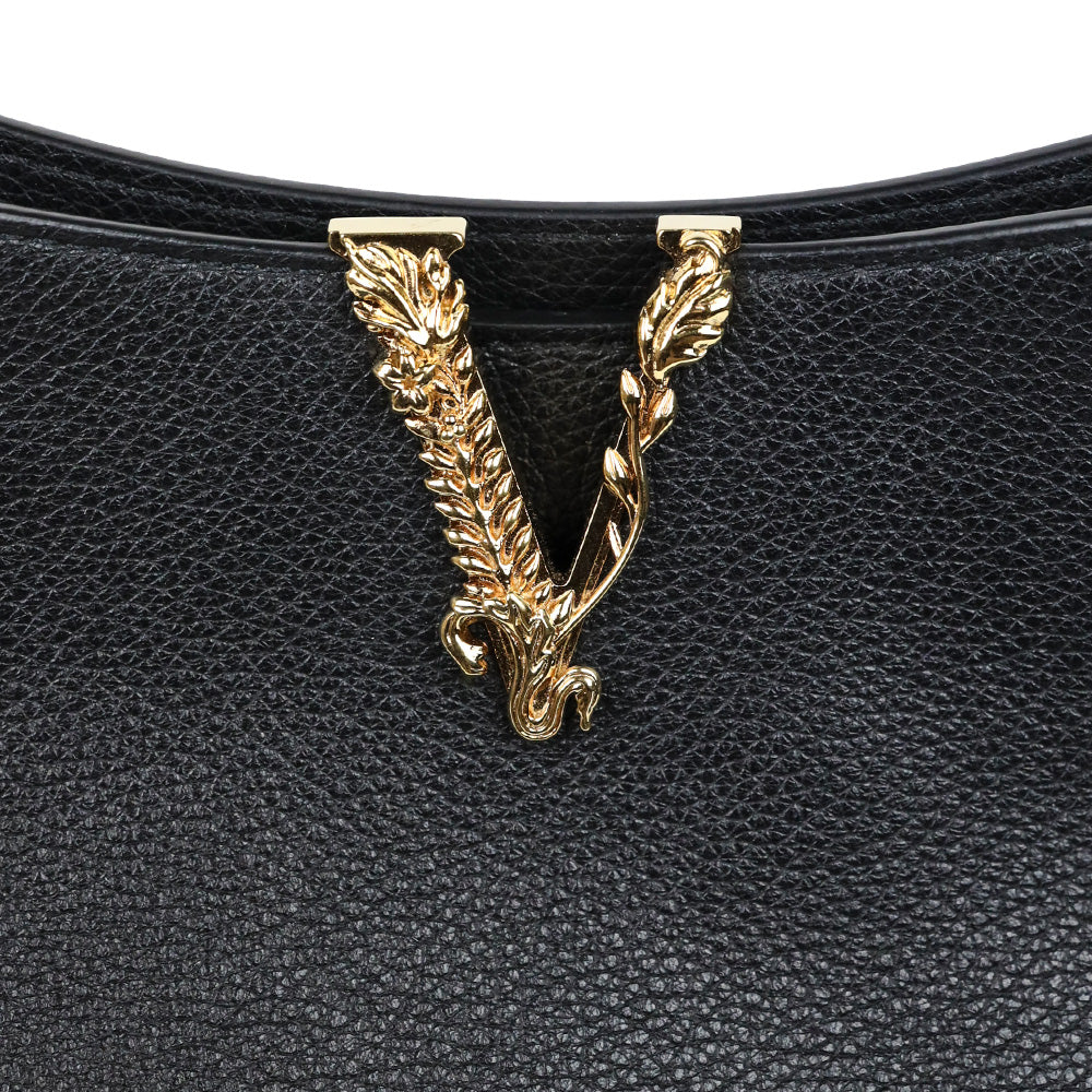 Versace Virtus Small Black Leather Hobo Bag