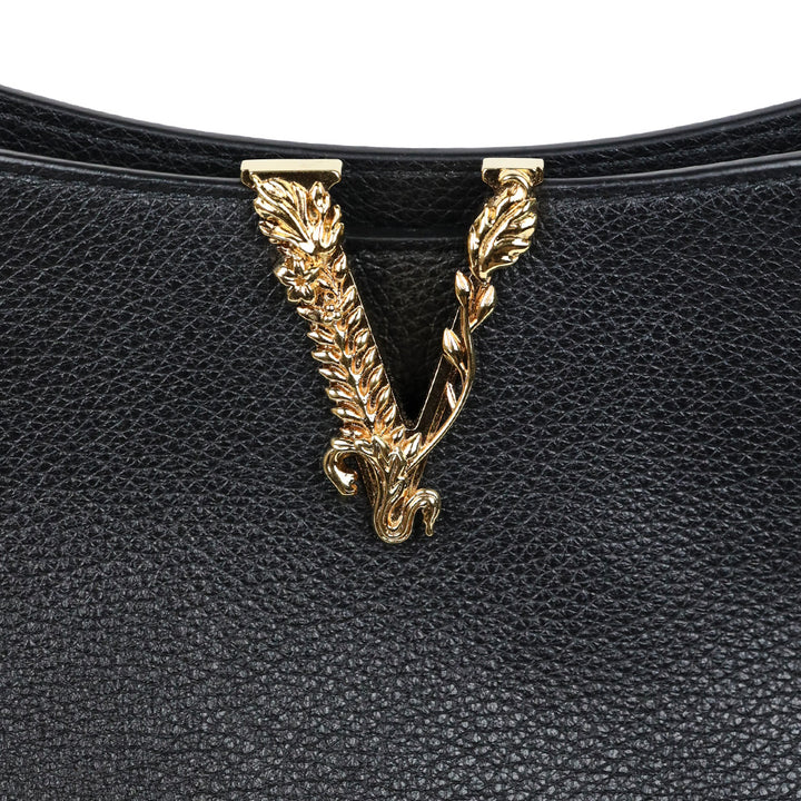 Versace Virtus Small Black Leather Hobo Bag