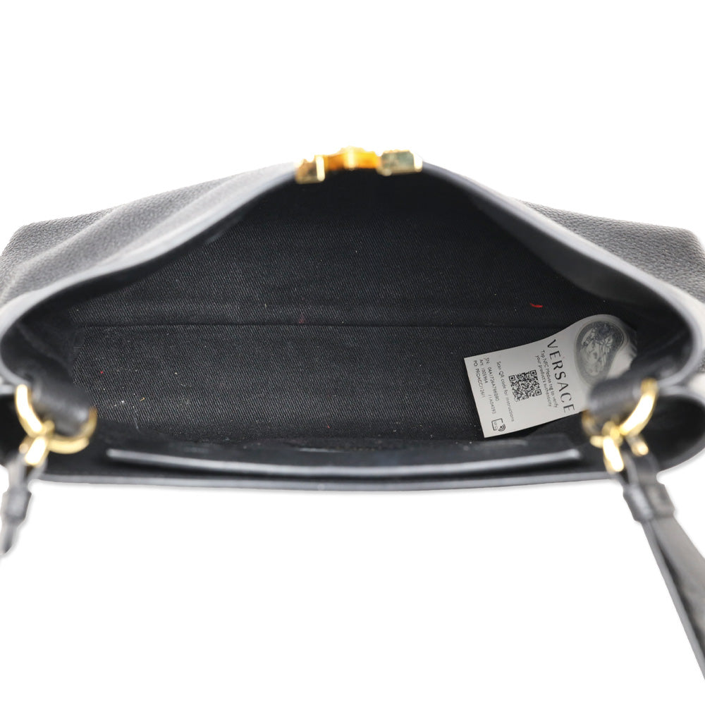 Versace Virtus Small Black Leather Hobo Bag