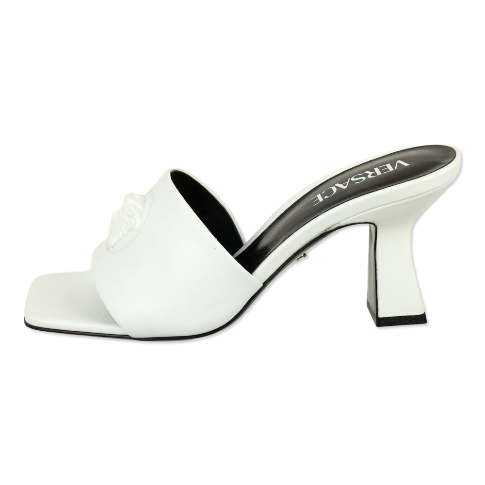 Versace White Leather Medusa Mule Heels