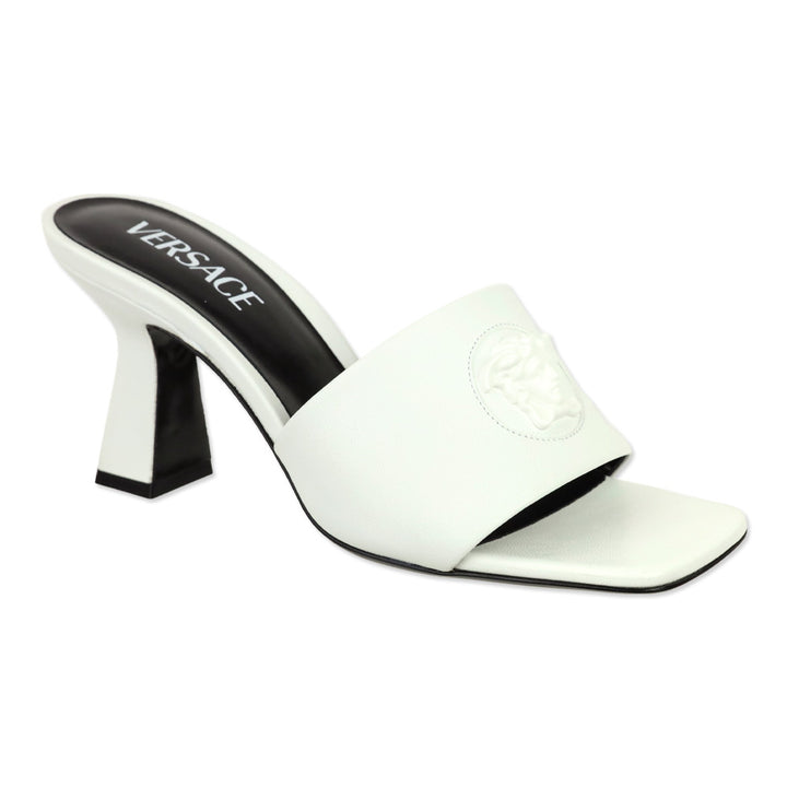 Versace White Leather Medusa Mule Heels