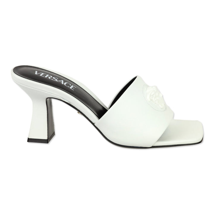 Versace White Leather Medusa Mule Heels