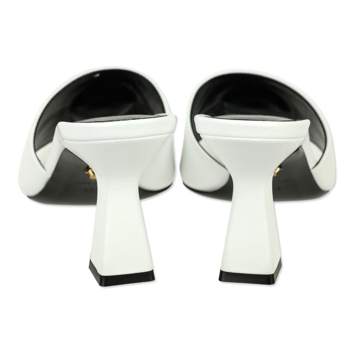Versace White Leather Medusa Mule Heels