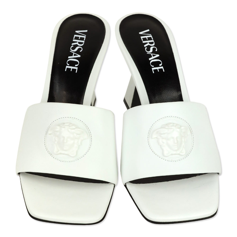 Versace White Leather Medusa Mule Heels