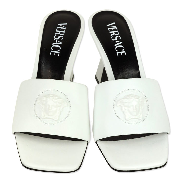 Versace White Leather Medusa Mule Heels