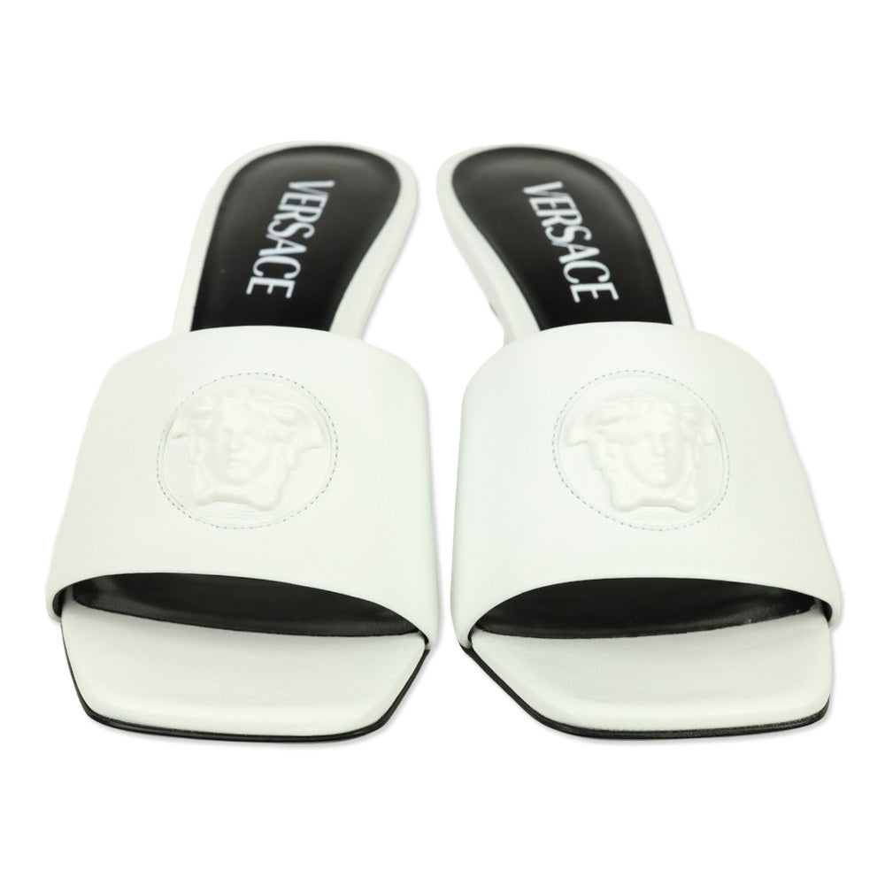 Versace White Leather Medusa Mule Heels