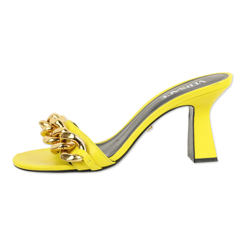 Versace Yellow Leather Chain Mid-Heel Sandals